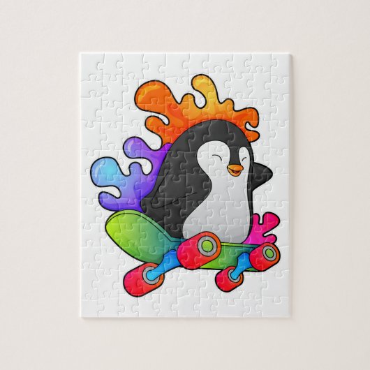 Pinguin als Skater mit Skateboard Puzzle (Vertikal)
