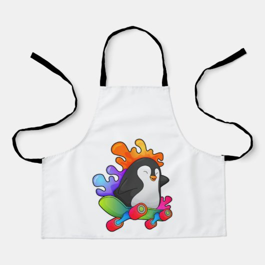 Pinguin als Skater mit Skateboard Schürze (Vorderseite)