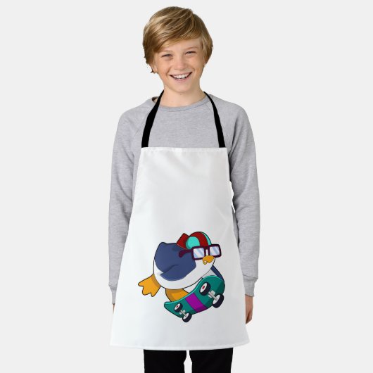 Pinguin als Skater mit Skateboard Schürze (Getragen)