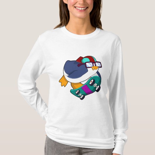 Pinguin als Skater mit Skateboard T-Shirt (Vorderseite)
