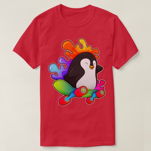 Pinguin als Skater mit Skateboard T-Shirt (Design vorne)