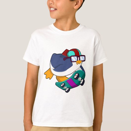 Pinguin als Skater mit Skateboard T-Shirt (Vorderseite)