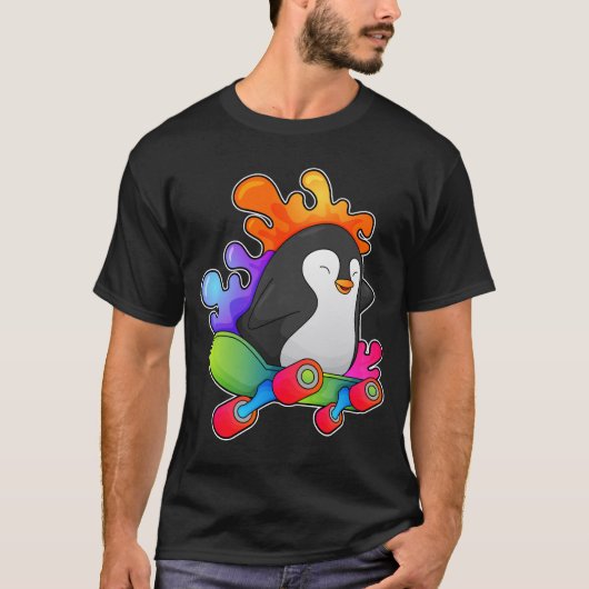 Pinguin als Skater mit Skateboard T-Shirt (Vorderseite)