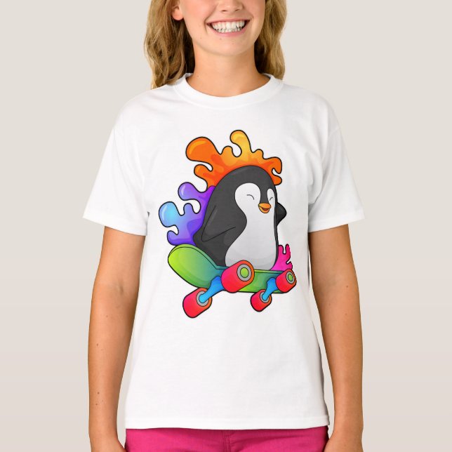 Pinguin als Skater mit Skateboard T-Shirt (Vorderseite)
