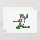 Pinguin als Skier mit Ski & Cap Postkarte (Vorne/Hinten)
