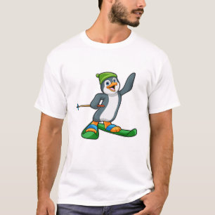 Pinguin als Skier mit Ski & Cap T-Shirt