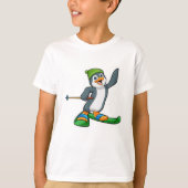 Pinguin als Skier mit Ski & Cap T-Shirt (Vorderseite)