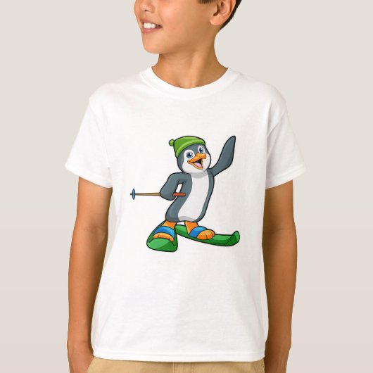 Pinguin als Skier mit Ski & Cap T-Shirt (Vorderseite)