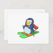 Pinguin als Skier mit Ski Scarf & Sonnenbrille Postkarte (Vorne/Hinten)
