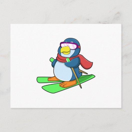 Pinguin als Skier mit Ski Scarf & Sonnenbrille Postkarte (Vorderseite)