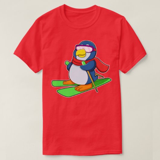 Pinguin als Skier mit Ski-Scarf-Sonnenbrille T-Shirt (Design vorne)