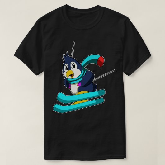 Pinguin als Skier mit Skis T-Shirt (Design vorne)