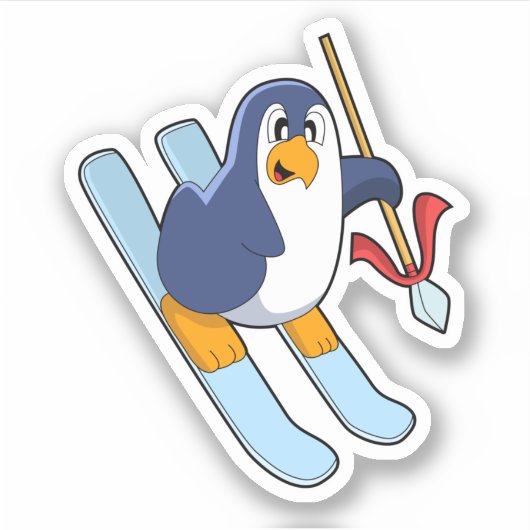 Pinguin als Skifahrer mit Ski Aufkleber (Vorderseite)