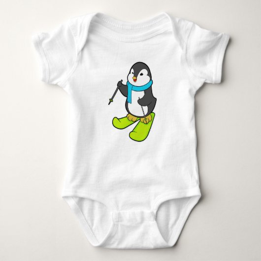 Pinguin als Skifahrer mit Ski Baby Strampler (Vorderseite)