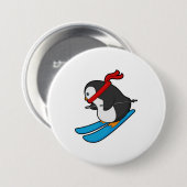 Pinguin als Skifahrer mit Ski Button (Vorne & Hinten)