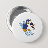 Pinguin als Skifahrer mit Ski Button (Vorne & Hinten)