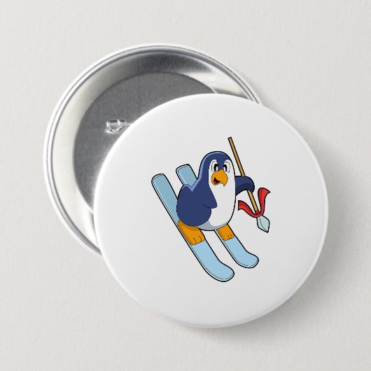 Pinguin als Skifahrer mit Ski Button (Vorne & Hinten)