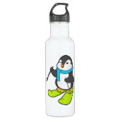 Pinguin als Skifahrer mit Ski Edelstahlflasche (Vorderseite)