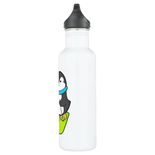 Pinguin als Skifahrer mit Ski Edelstahlflasche (Rechts)