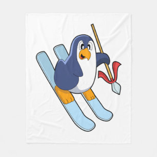 Pinguin als Skifahrer mit Ski Fleecedecke