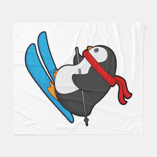 Pinguin als Skifahrer mit Ski Fleecedecke (Vorderseite (Horizontal))