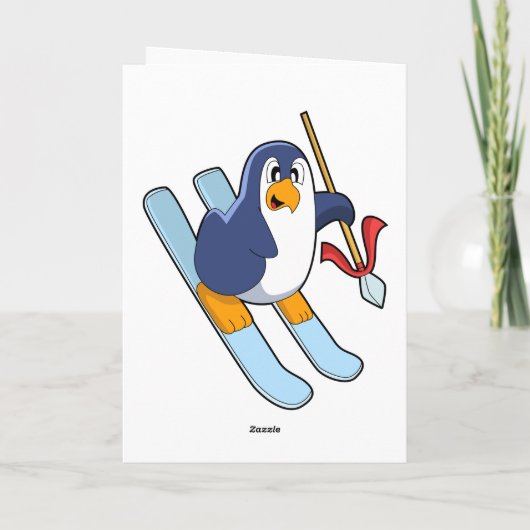 Pinguin als Skifahrer mit Ski Karte (Rückseite)