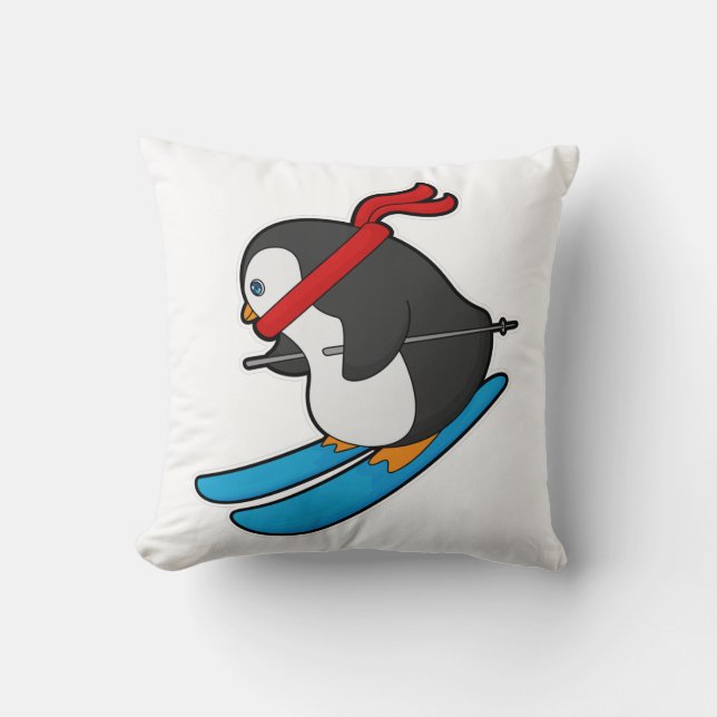 Pinguin als Skifahrer mit Ski Kissen (Vorderseite)
