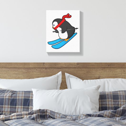 Pinguin als Skifahrer mit Ski Leinwanddruck (Insitu (Schlafzimmer))