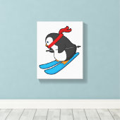 Pinguin als Skifahrer mit Ski Leinwanddruck (Insitu (Holzboden))