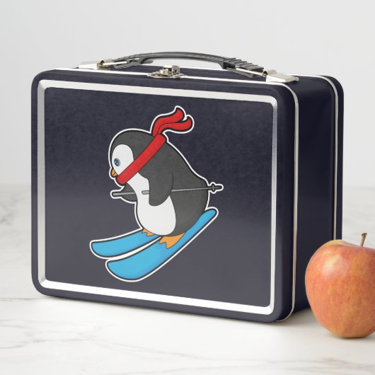 Pinguin als Skifahrer mit Ski Metall Brotdose (Beispiel)