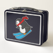 Pinguin als Skifahrer mit Ski Metall Brotdose (Vorderseite)
