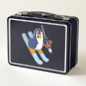 Pinguin als Skifahrer mit Ski Metall Brotdose (Rückseite)