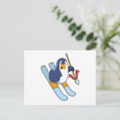 Pinguin als Skifahrer mit Ski Postkarte (Stehend Vorderseite)