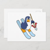 Pinguin als Skifahrer mit Ski Postkarte (Vorne/Hinten)