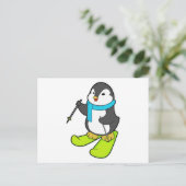 Pinguin als Skifahrer mit Ski Postkarte (Stehend Vorderseite)