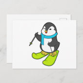 Pinguin als Skifahrer mit Ski Postkarte (Vorne/Hinten)
