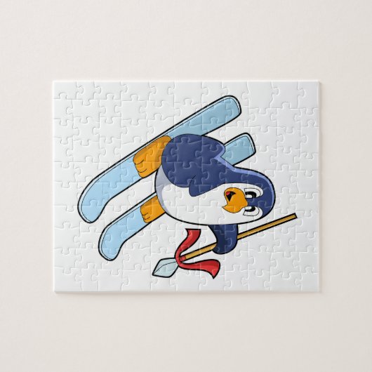 Pinguin als Skifahrer mit Ski Puzzle (Horizontal)