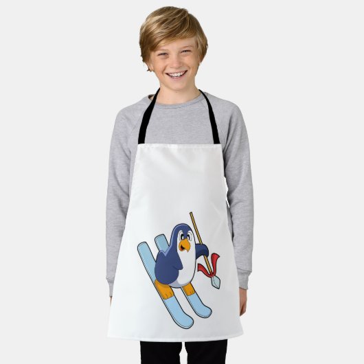 Pinguin als Skifahrer mit Ski Schürze (Getragen)