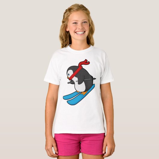 Pinguin als Skifahrer mit Ski T-Shirt (Vorne ganz)