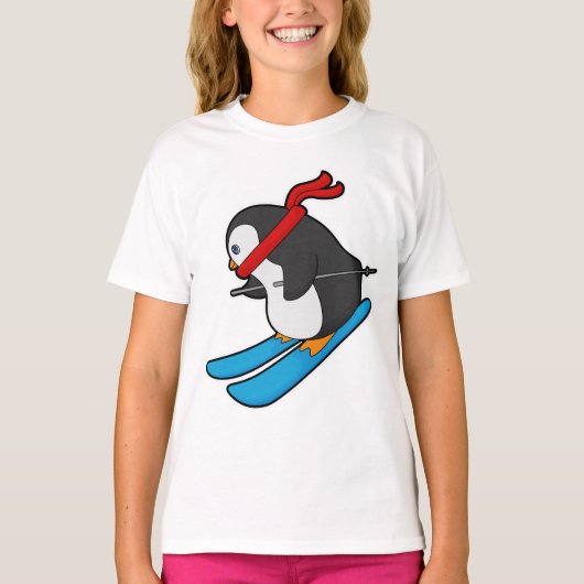 Pinguin als Skifahrer mit Ski T-Shirt (Vorderseite)