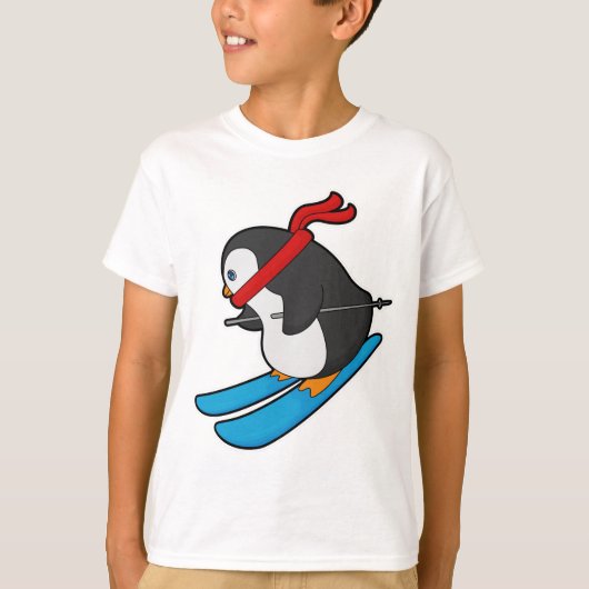 Pinguin als Skifahrer mit Ski T-Shirt (Vorderseite)
