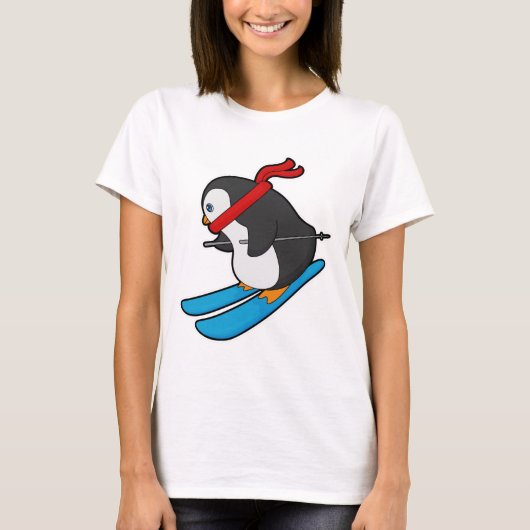Pinguin als Skifahrer mit Ski T-Shirt (Vorderseite)
