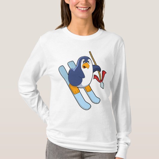 Pinguin als Skifahrer mit Ski T-Shirt (Vorderseite)