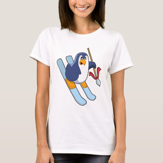 Pinguin als Skifahrer mit Ski T-Shirt (Vorderseite)