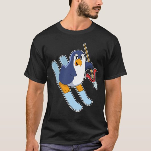 Pinguin als Skifahrer mit Ski T-Shirt (Vorderseite)