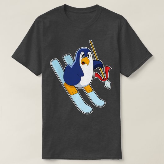 Pinguin als Skifahrer mit Ski T-Shirt (Design vorne)
