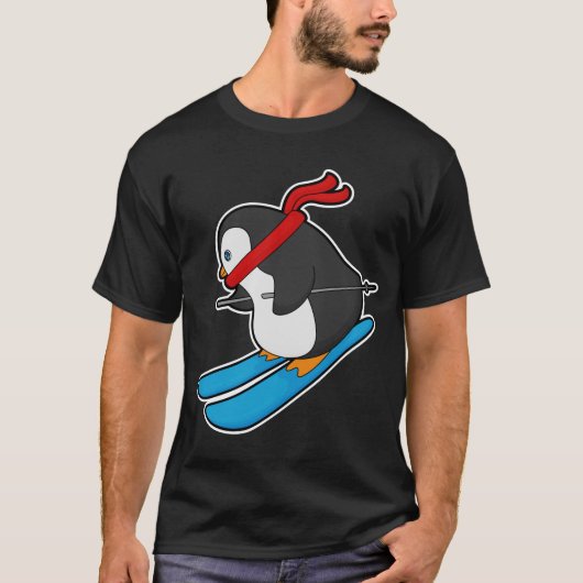 Pinguin als Skifahrer mit Ski T-Shirt (Vorderseite)