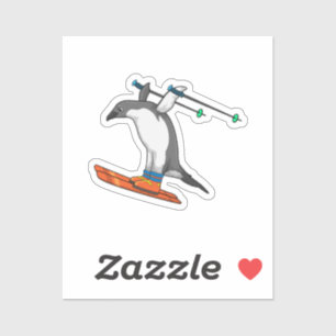 Pinguin als Skijumper mit Ski Aufkleber