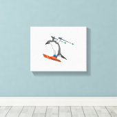 Pinguin als Skijumper mit Ski Leinwanddruck (Insitu (Holzboden))
