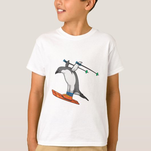 Pinguin als Skijumper mit Ski T-Shirt (Vorderseite)